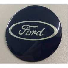 Наклейка на диск Ford D56 мм алюминий, выпуклый (Серебристый логотип на синем фоне)