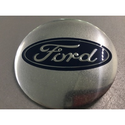 Наклейка на диск Ford D56 мм алюминий, выпуклый (Синий логотип на серебристом фоне) с логотипом на колпачок колесных дисков