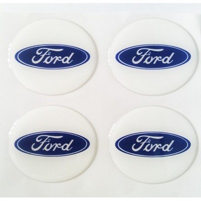 Наклейка на диск Ford D56 мм cиликон (Синий логотип на белом фоне) с логотипом на колпачок колесных дисков