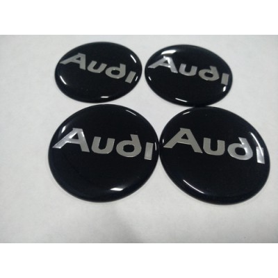 Наклейка на диск AUDI черно-серебряный 50мм  с логотипом на колпачок колесных дисков