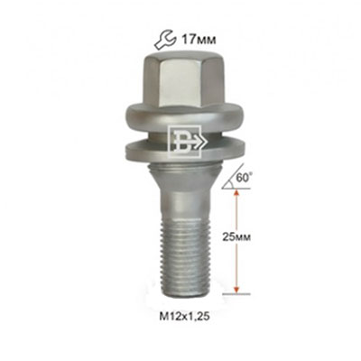 колесные Болты 12х1,25 L19 Прессшайба Хром 17 ключ (Peugeot, Citroen) крепления автомобильных дисков
