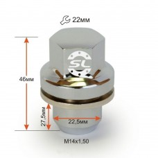 Гайки 14х1,5 L46 Пресcшайба 22 ключ Хром (Land Rover D-22,5)