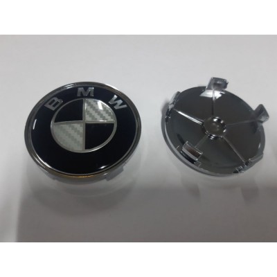 Колпачки на диски BMW (68/65) Black + Карбон заглушка