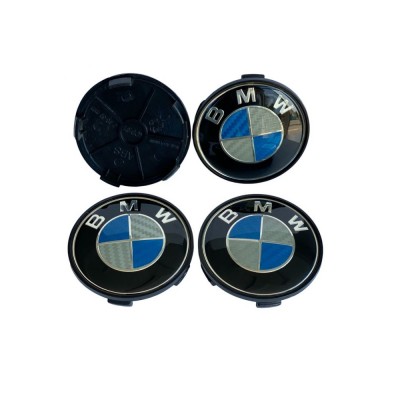 Колпачки на диски BMW (68/65) Синий + Карбон заглушка