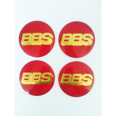 Наклейки на диск Logo BBS D56 алюминий (Золотой логотип на красном фоне) з логотипом на ковпачок колісних дисків
