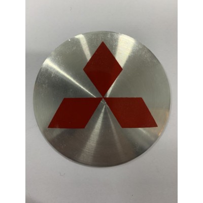 Наклейка на диск Mitsubishi 56 выпуклый (Красный логотип на серебристом фоне) с логотипом на колпачок колесных дисков