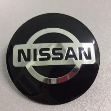 Наклейка на диск Nissan D56 алюминий (Серебристый логотип на черном фоне)