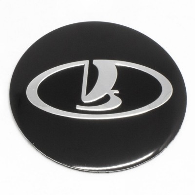 Наклейки LADA D56 алюминий (Серебристый логотип на черном фоне) з логотипом на ковпачок колісних дисків