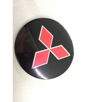 Наклейки Mitsubishi D56 алюминий (Красный логотип на черном фоне) з логотипом на ковпачок колісних дисків