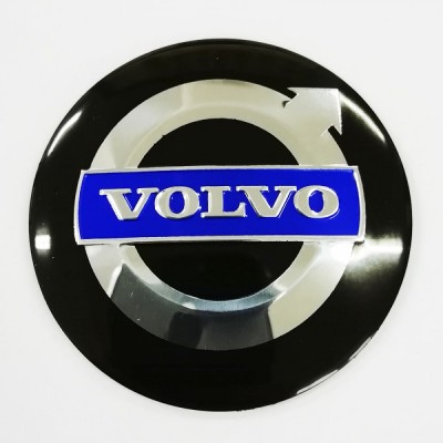 Наклейки Volvo D56 алюминий (Хромированный логотип на черном фоне) с логотипом на колпачок колесных дисков