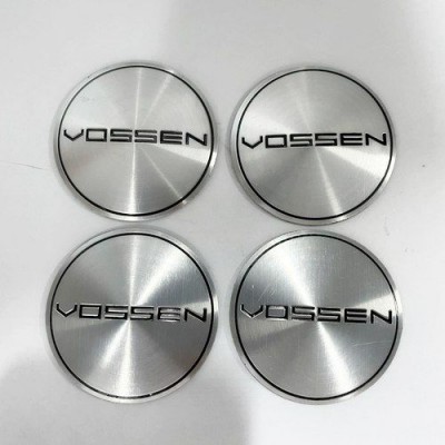 Наклейки Vossen D56 мм алюминий (Черный логотип на хромированном фоне) с логотипом на колпачок колесных дисков