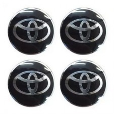 Наклейка на диск Toyota D56 мм алюминий, выпуклый (Серебристый логотип на черном фоне)